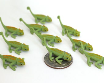 Set of Miniature Chameleon - Mini Lizards - Terrarium Supplies - Teeny Tiny Veiled Chameleons Diorama Supplies Soap Making READY TO SHIP!