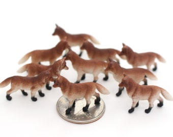 Set of Miniature Foxes - Mini Fox - Terrarium Supplies -  Soap Making - Teeny Tiny Pack of Red Foxes - Diorama Supplies - READY TO SHIP!