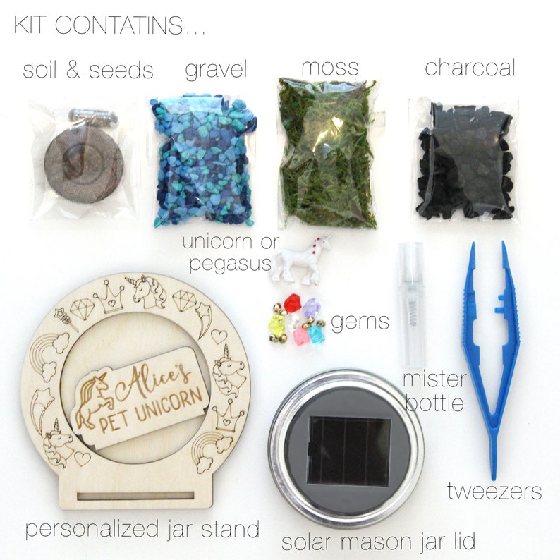 DIY Unicorn Terrarium Kit Manualidades para niños Light Up Terrarium Mason Jar Solar Lid Terrarium Mason Jar Kit DIY Craft Kit Pegasus imagen 4