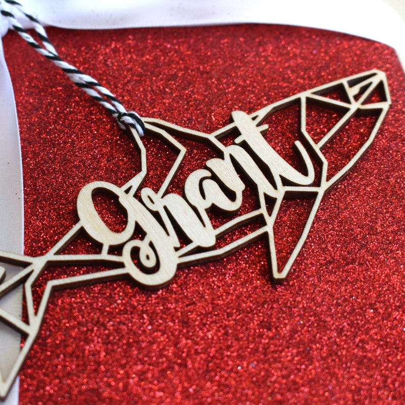 Modern Geometric Great White Shark Meg Megladon Baby Shark Animal Christmas Ornament Gift Stocking Tag \u2013 Personalized