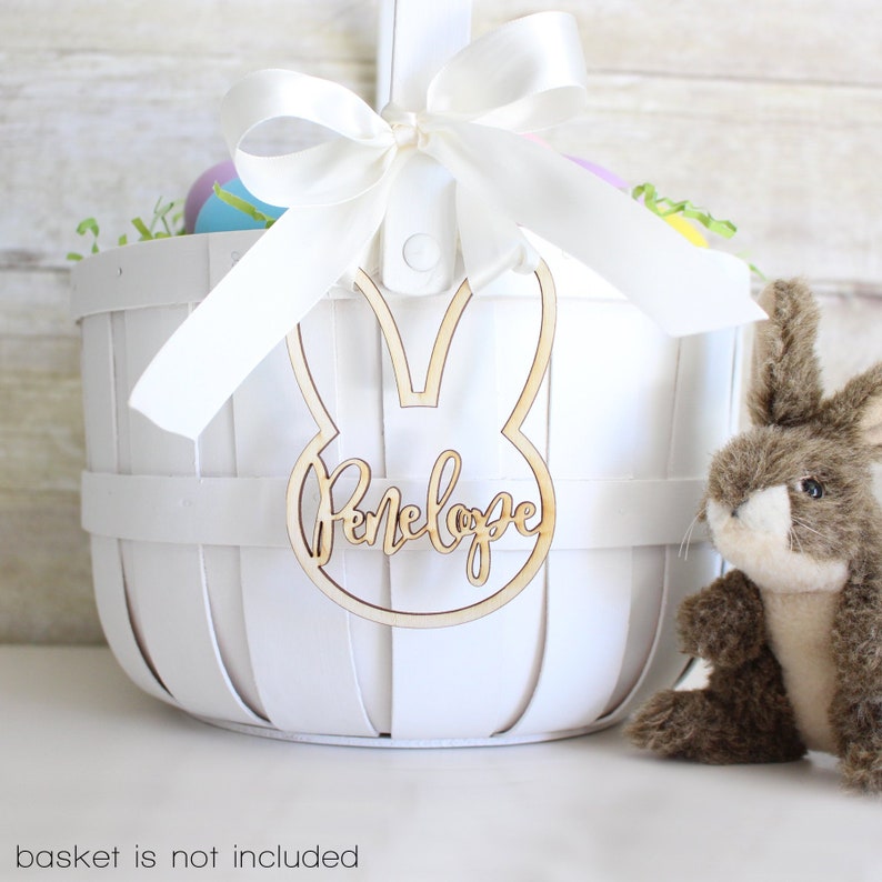 Personalized Easter Basket Bunny Rabbit Tag Easter Basket Name Charm Easter Decor Easter Basket Filler image 1