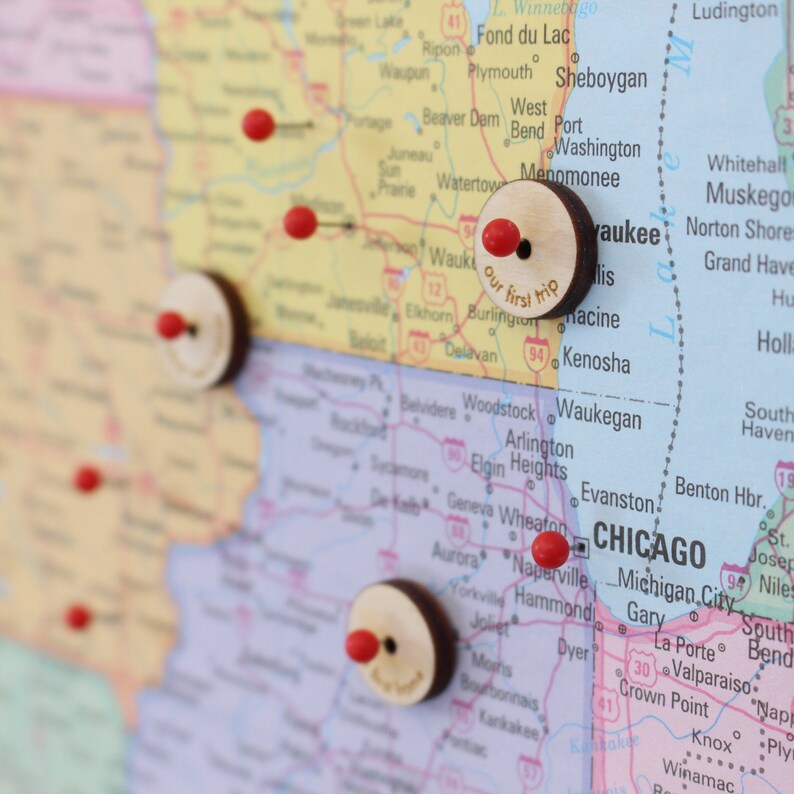 12 Mini Wood Custom Colored Map Pins Map Markers Push Pins Etsy