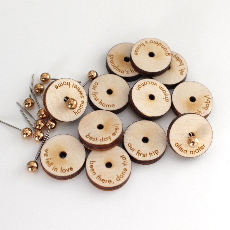 12 Mini Wood Custom Colored Map Pins Map Markers Push Pins Etsy