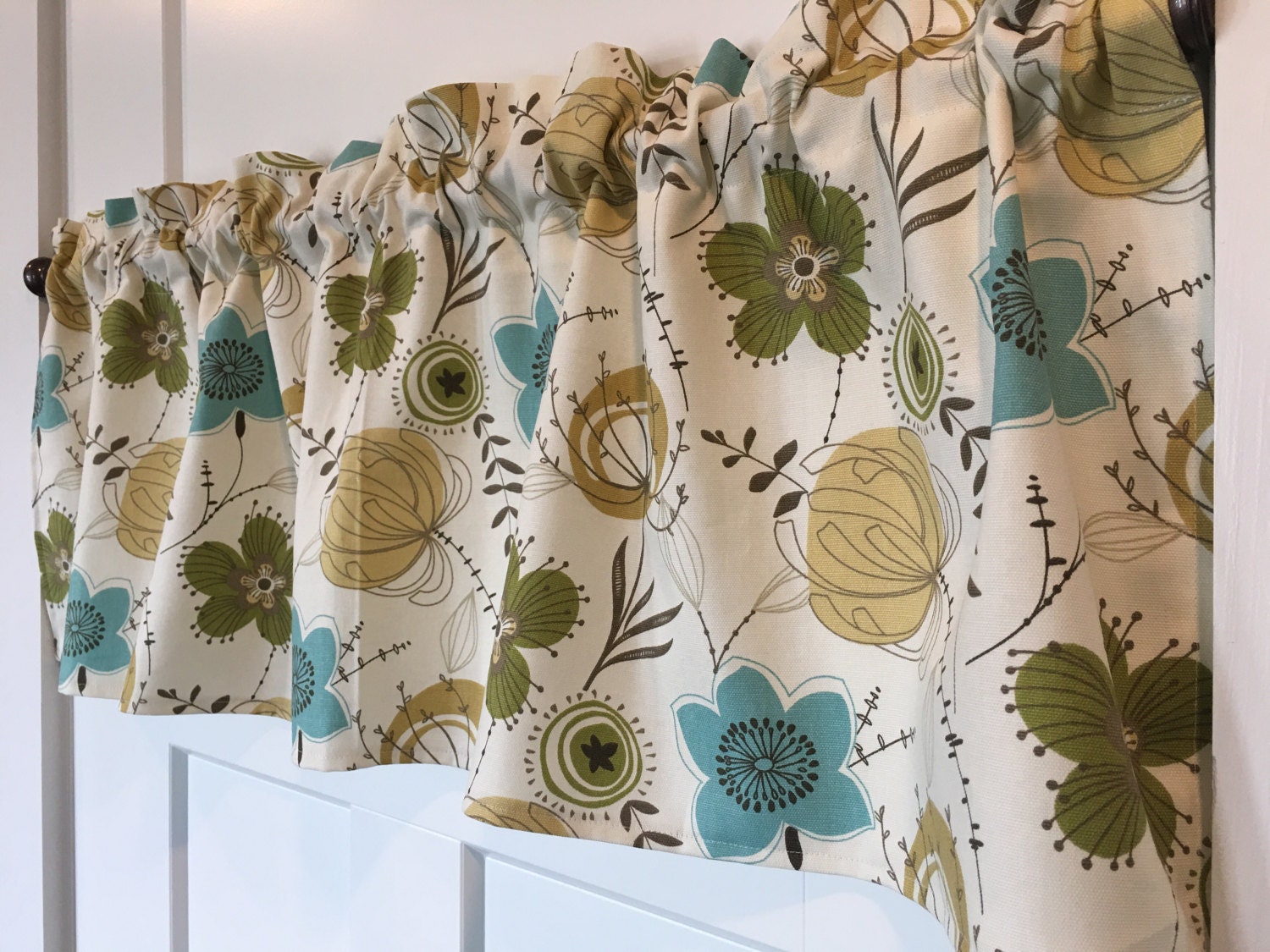 Flower Print Cream With Lime Green Aqua Blue Mustard Yellow Etsy