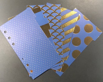 Azul & Oro / Conjunto de 5 Divisores Planificador de Pestañas - Tamaño Personal o de Bolsillo
