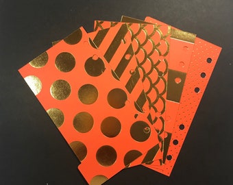 Naranja & Oro / Conjunto de 5 Divisores Planificador de Pestañas - Tamaño Personal o de Bolsillo