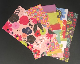 Flores, Puntos y Rayas / Conjunto de 5 Tab Reversible Planner Divisores - Personal o Bolsillo