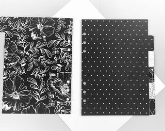 Negro & Blanco Bold Floral Planner Divisores / Conjunto de 6 / Envío Gratis
