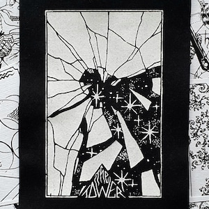 Sy-på-lapp ~ The TOWER TAROT ~ Punkmode, Handtryckt lätt bomull ~ Vit eller guld