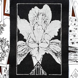 Påsydd lapp ~ TEMPERANCE TAROT ~ Punkmode, Handtryckt lätt bomull ~ Svart eller röd
