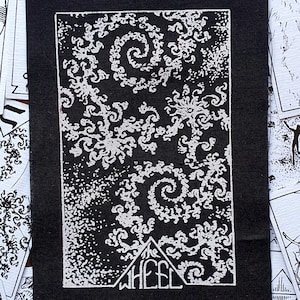 Sew-on Patch ~ The WHEEL TAROT  ~ Punk fashion, Hand printed lightweight cotton ~ White, Gold or Red