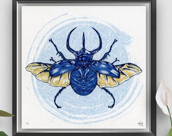 RHINO KÄFER: Original Siebdruck Kunstwerk Edition von 20 ~Insekten Kunst,Tropical Wildlife print,Tropical Beetle,Käfer,Zen,Psychedelic,Bug