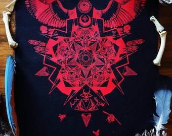 Kingfisher Mandala Back Patch: Hand-Printed Cotton Punk Fashion
