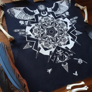 Back-Patch sew-on KINGFISHER MANDALA: White or Red psychedelic,satanic,mandala,bird wings,feathers,techno,occult,raver,alternative,stoner image 5