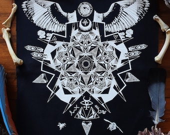 Kingfisher Mandala Back Patch: Hand-Printed Cotton Punk Fashion