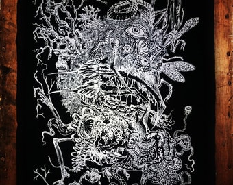 Back-Patch sew-on CRAWLING CHAOS: White, Red or Gold - demonic occult patch black magic death metal nightmare creature patch cthulhu mythos