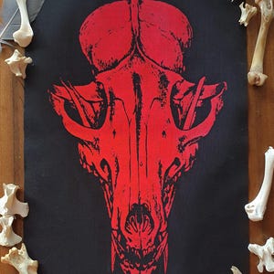 Parche trasero para coser ~ CALAVERA DE ZORRO ~ Estilo punk, algodón ligero estampado a mano ~ Blanco, dorado o rojo