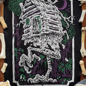 Sew-on Back-Patch ~ BABA YAGA ~ Punk fashion, Hand printed lightweight cotton ~ Red, Purple or Blue