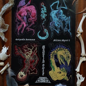 CATHARSIS DAEMONS: Sticker Blatt 2 ~Dämonisch,Ockult,Alien Mutanten,Chaos Magie,Death Metal,Eldrich,Cosmic Horror,Crust,Monster Punk,Gross out