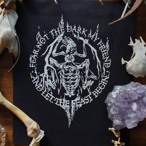Sew-on Patch ~ Let THE FEAST Begin ~ Punk fashion, Hand printed lightweight cotton ~ White, Red or Gold