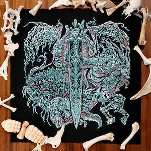 COSMIC MUTAGEN Bloodborne, Moonlight Greatsword Inspired Sew-On Back Patch: Hand-Printed Punk Fashion