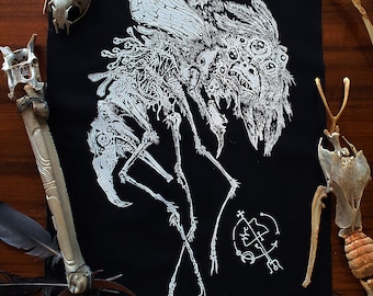 WRETCHED CHAOS Cosmic demon Sew-On Cotton Back Patch: Hand-Printed Punk Fashion