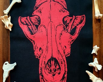 Opgenaaide rugpatch ~ WOLF SKULL ~ Punkmode, handbedrukt lichtgewicht katoen ~ wit, goud of rood