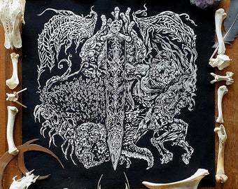 Back-patch Bloodborne COSMIC MUTAGEN: White/Eldritch Blue ~Ludwig Accursed,Ebrietas,Vacuous Rom,Moonlight Greatsword,Lovecraftian,Gamer,Hunt