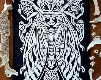 sew-on Back-patch CICADA GUARDIAN: 6 colour options! ~ witch,indie,punk,goth fashion,Heavy Metal,bug,insect,crust punk,Wicca,wildlife,jacket