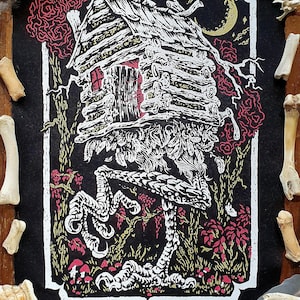 Sew-on Back-Patch ~ BABA YAGA ~ Punk fashion, Hand printed lightweight cotton ~ Red, Green or Purple