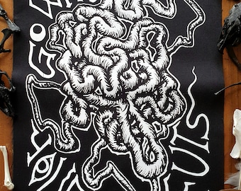 Hand-Printed Intestine Back Patch "Go with your GUTS": Punk Fashion Sew-On Applique