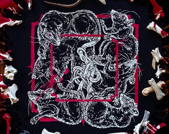 Sew-on Back-Patch ~ RAT KING ~ Punk fashion, Hand printed lightweight cotton