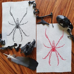 Sew-on Patch ORB WEAVER Spider: Black/Red on White Cotton ~punk patch,Goth fashion,Dark accessory,Metal-head,arachnid patch,creepy insect