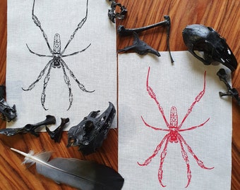Orb Weaver Spider Sew-On Patch: White Cotton, Hand-Printed Punk Fashion