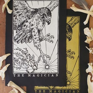 Sew-on Back-Patch ~ The MAGICIAN TAROT  ~ Punk fashion, Hand printed lightweight cotton ~ White or Gold