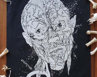 Patch dorsal Occult Anatomy : imprimé tendance punk à la main, blanc ou rouge