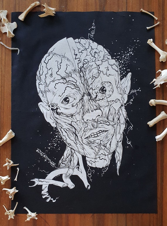 Occult Anatomy Back Patch: Hand-Printed Punk Fashion, White or Red
