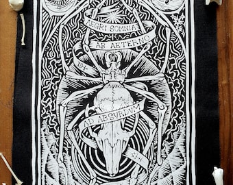 Arcane Back-Patch: AEGRI SOMNIA ~ Woodblock Hand-Printed Cotton, Medieval Design