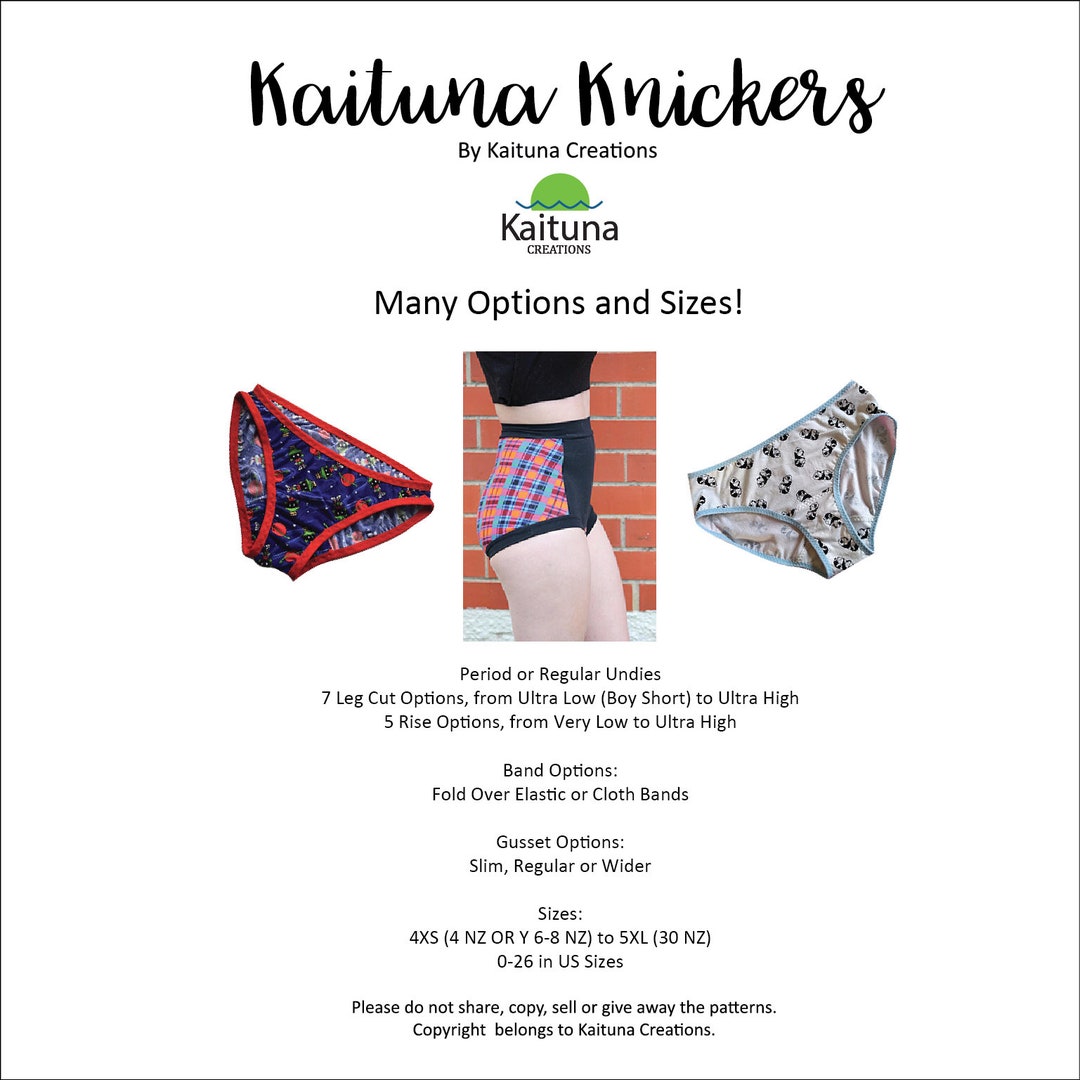 Katina Size Guide Kaituna Knickers, 12 Sizes in Pattern Set, PDF Knickers/undies Pattern ...