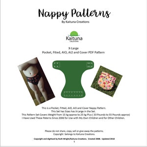 X-:Large nappy/diaper pattern, PDF multi nappy Pattern Set, Kaituna Creations.  Fitted, Pocket, AIO, AI2, Cover Options