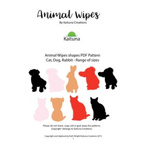 Puede incluir: Una descarga digital de patrones PDF imprimibles para toallitas con forma de animales. Los patrones incluyen un gato, un perro y un conejo en varios tamaños. Los patrones son en negro, blanco, rosa, naranja y rojo.