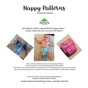 OSFM nappy pattern, 2 osfm nappy/diaper and doll pattern, PDF osfm Pattern Set, Kaituna Creations.  Fitted, Pocket, AIO, AI2, Cover Options