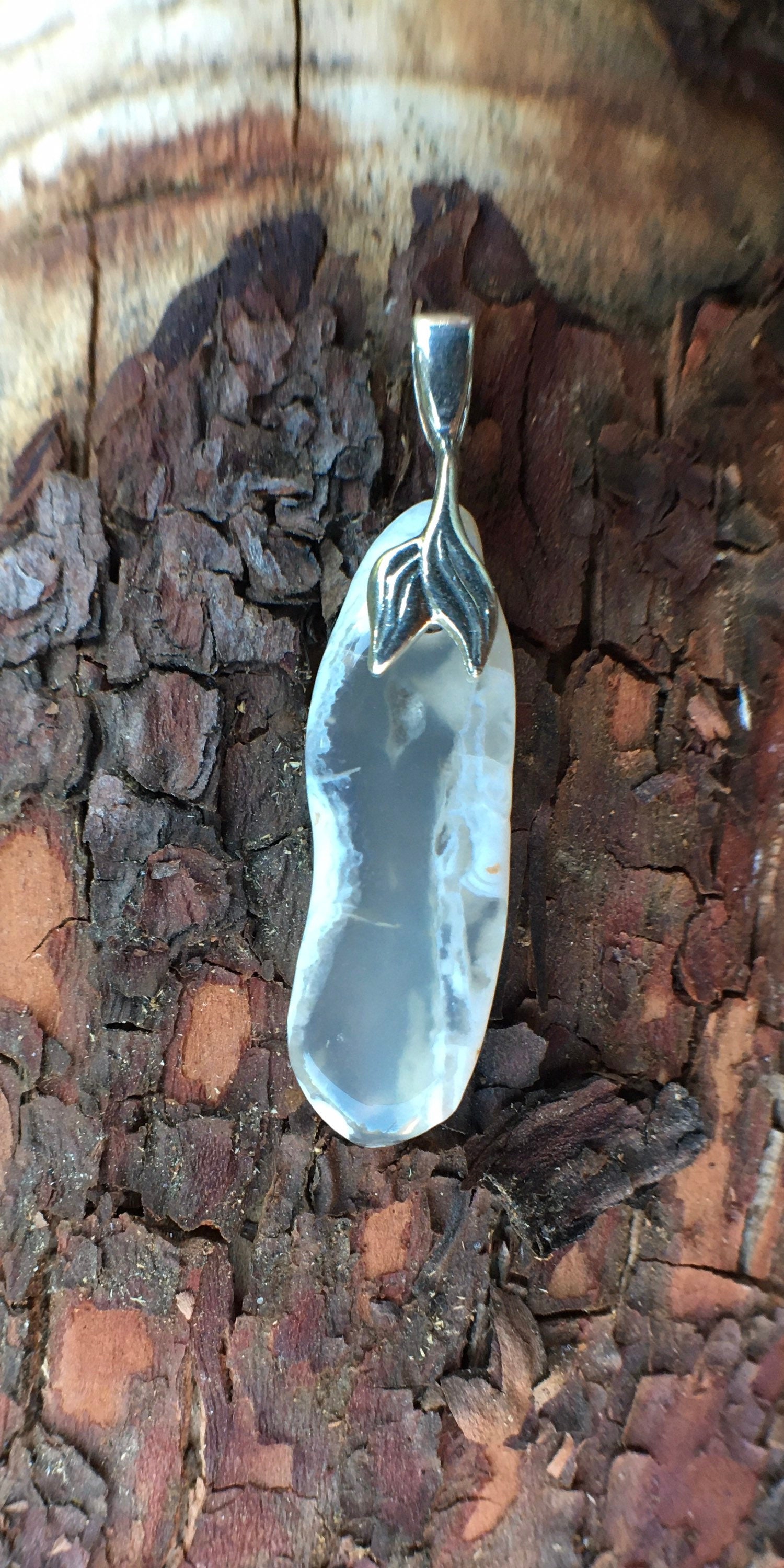 Clear and white moss agate pendant necklace with sterling | Etsy