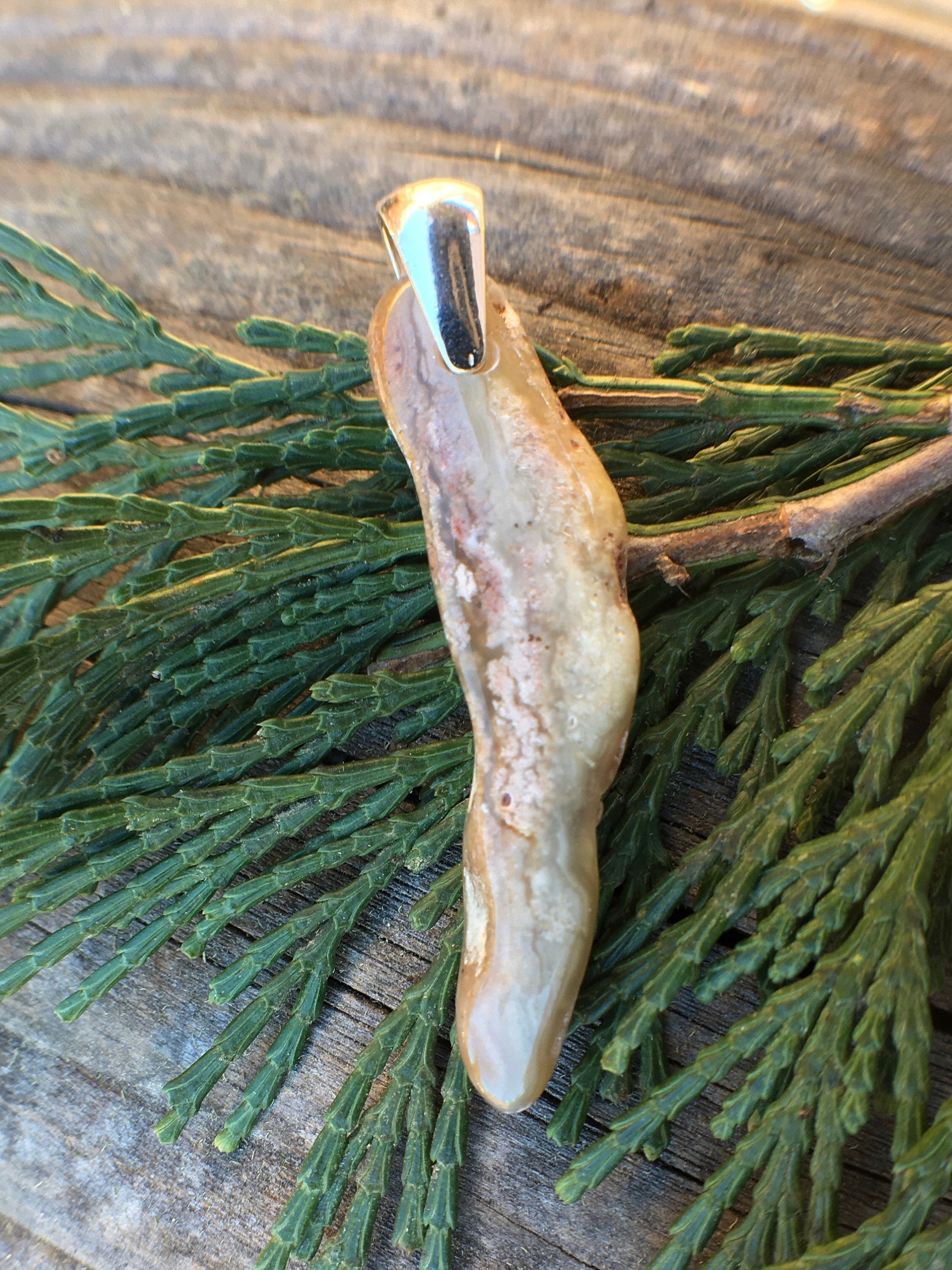 Pink and white moss agate pendant with sterling silver bale | Etsy