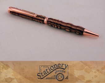 Wooden story pen crafted by an artist | Author's handcrafted fancy ink pen | Classic stripped wood pen with copper hardware