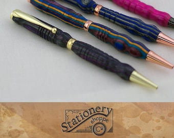 Purple and gray wooden pen with gold hardware | Handmade violet and gray striped multicolored pen