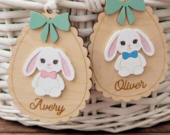 Personalisierte Osterhase Namensschild: Laser geschnitten Ahorn Sperrholz Korb Charm