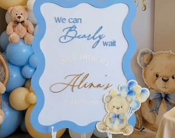 Personalisiertes Acrylbabyparty-Willkommensschild, Teddybär-Thema mit 3D-Namen