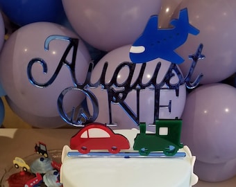 Personalisierter Acryl Cake Topper: Autos, Flugzeuge & Züge - Erster Geburtstag
