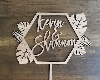 Kundenspezifische Namen Tropischer Torten-Aufleger: Laser-Schnitt aus Holz oder Acryl